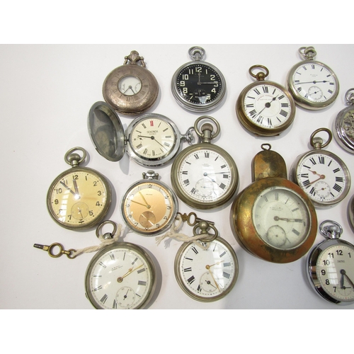 8122 - A collection of mainly 20th Century base metal cased pocket watches including WWII era Swiss movemen... 