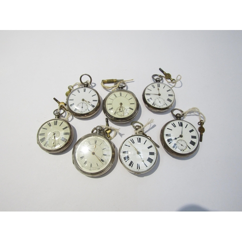 8124 - Seven 19th Century English silver cased pocket watches including fusee and chronograph