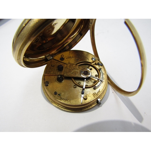 8166 - An 18k gold case pocket watch, Pearce Grantham inscribed to movement case, engraved dial, Roman nume... 