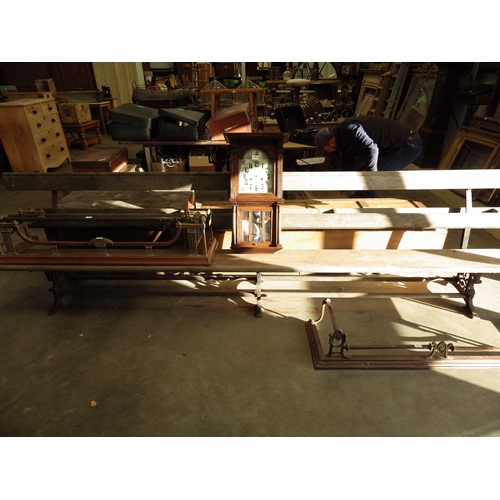 2002 - A Victorian cast iron railway bench with timber seat and back, three ornate iron supports, weaste No... 