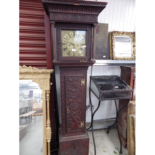 2087 - A brass faced 8 day carved oak Grandfather clock          (R) £150