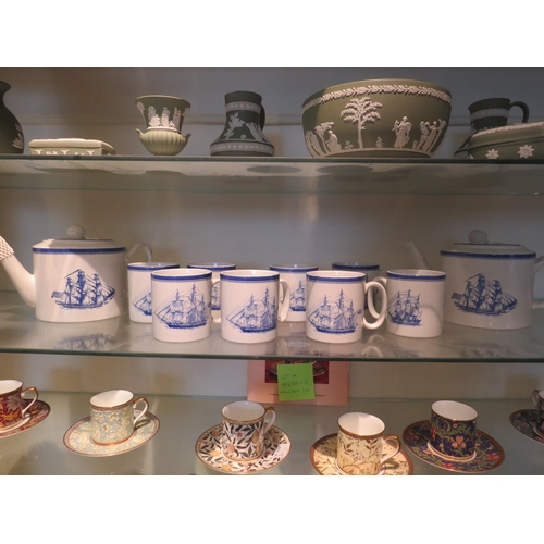 1109 - A quantity of Spode 'Blue Clipper' pattern wares, two teapots and eight mugs