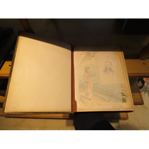 1124 - An embossed leather photo album with hand coloured printed pictorial mounts  (E)  £60-80