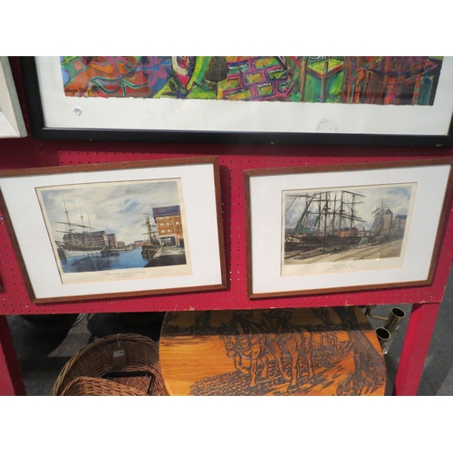 1158 - A pair of hand-coloured prints of Gloucester Docks circa 1867 and 1900.  Both framed and glazed. 18c... 