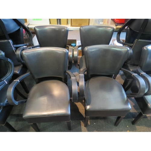 1206 - Four leather and bentwood armchairs with studwork detailing