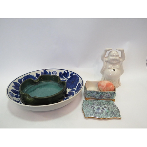 1251 - Mixed ceramics including floral blue and white bowl, Buddha pot, etc. (5)  (E)  £8-10