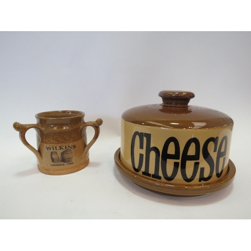 1257 - A P. & L. Wilson ochre brown Wilkins Cider studio pottery tyg mug with frog in base together with a ... 