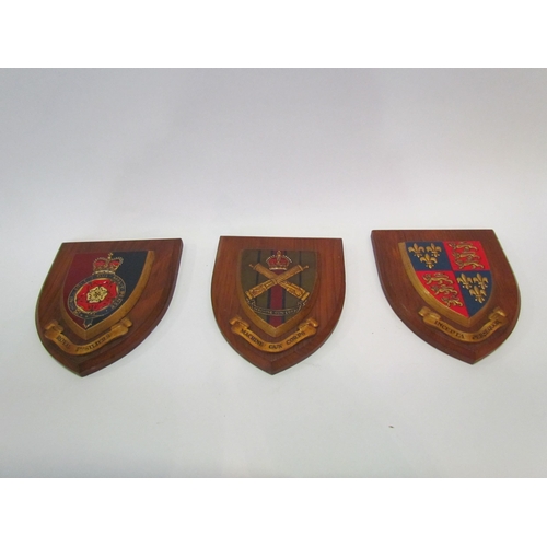 1328 - Three military regimental shield form badges, Royal Fusiliers, Machine Gun Corps with George Crown a... 