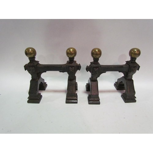 1232 - A pair of cast iron Gothic revival fire dogs  (R)  £15