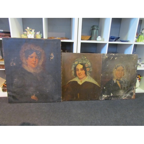 1289 - Three oil on canvas portraits of women, a/f, largest 77cm x 63cm