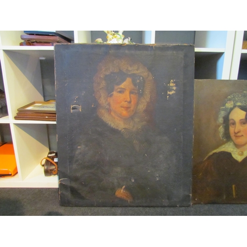 1289 - Three oil on canvas portraits of women, a/f, largest 77cm x 63cm