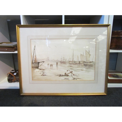 1290 - GEORGE STANFIELD WALTERS R.B.A. (1838-1924):  watercolour of Seafaring, framed and glazed, 39cm x 56... 