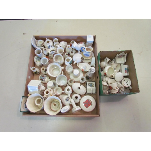 1303 - Two boxes of crested china - lighthouse, dog in kennel, etc