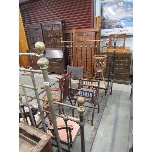 2444 - A Victorian brass and iron double bedframe with irons