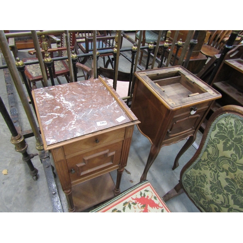 2451 - Two French pot cupboards, one missing marble top