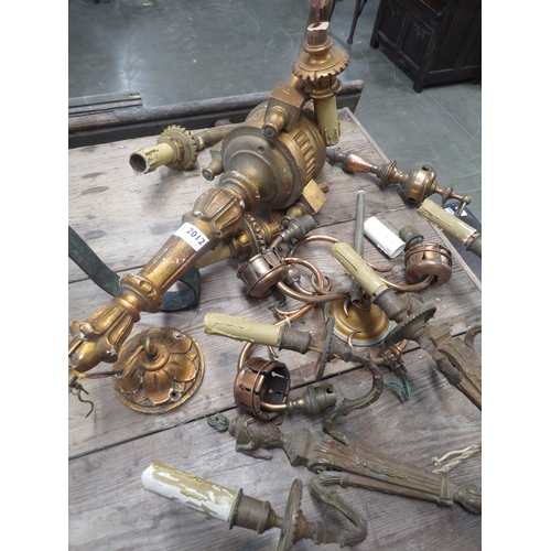 2012 - A pair of 19th Century brass wall sconces with various lamp parts