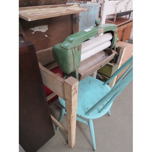 2027 - A 1950's mangle table, card table, fender and pot cupboard (4)