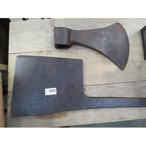 2042 - A butchers cleaver and an axe head