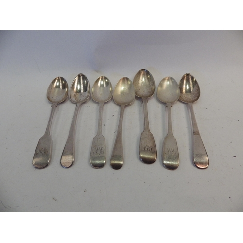 1399 - Four Victorian silver spoons with monogram handle, two Georgian spoons and another (7)