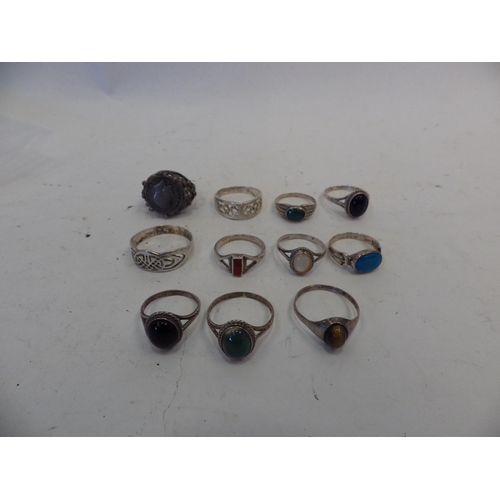 1412 - Six cabochon rings with silver marks and a further five rings unmarked