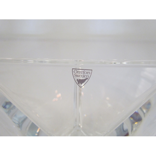 1534 - An Orrefors SKF 100 Years 2007 angular form bowl, 10.5cm tall, together with a Royal Doulton crystal... 