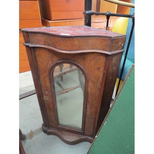 2437 - A Victorian walnut corner cupboard, marble top, missing mirror door