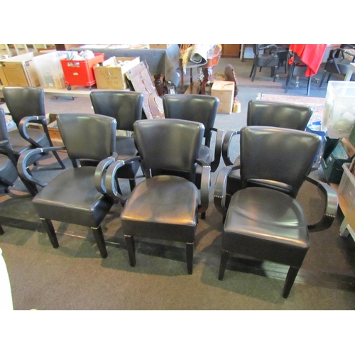 1207 - Six leather and bentwood armchairs with studwork detailing