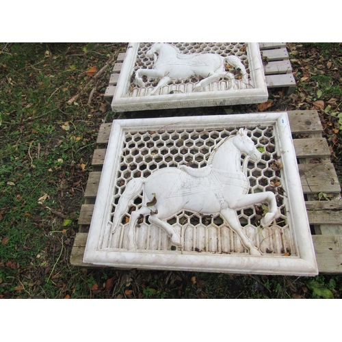 9060 - A pair of Agra marble window panels depicting horses with honeycomb detail, purchased from Liberty i... 