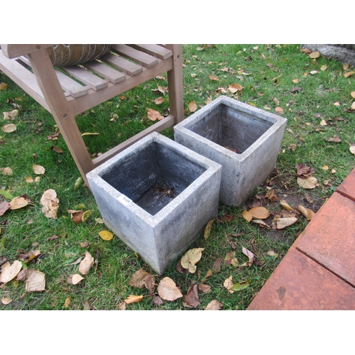 9109 - A pair of square granite effect planters, 11.5