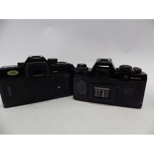 5006 - Two Contax SLR camera bodies, 167MT and 139 Quartz, together with Planar 50mm lens and right angle v... 