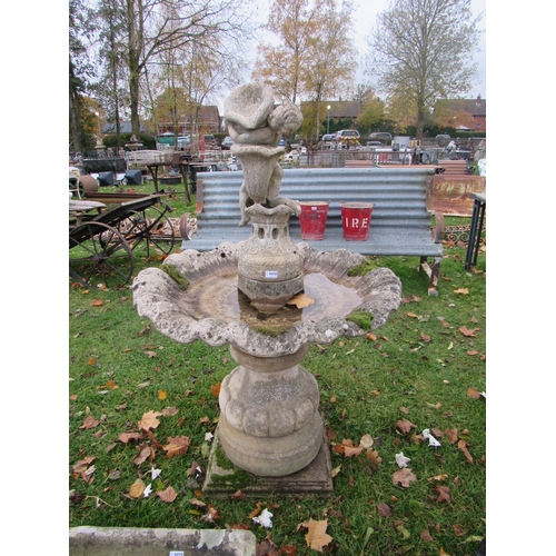 9478 - A composition shell form garden fountain, the outlet as a cherub with shell, approx 5ft  (C)