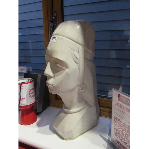 9500 - A white marble bust of a Deco lady, 18