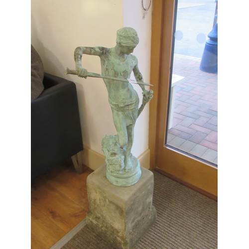 9503 - A 19th Century verdigris patinated bronze of David on composition plinth, 42