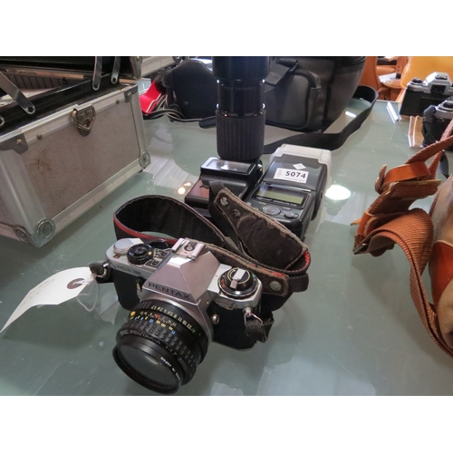 5074 - A Pentax ME Super camera with additional lenses and Neewer Speedlite 750ii and Pentax AF200s flashes