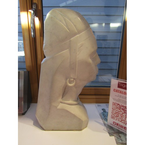 9500 - A white marble bust of a Deco lady, 18