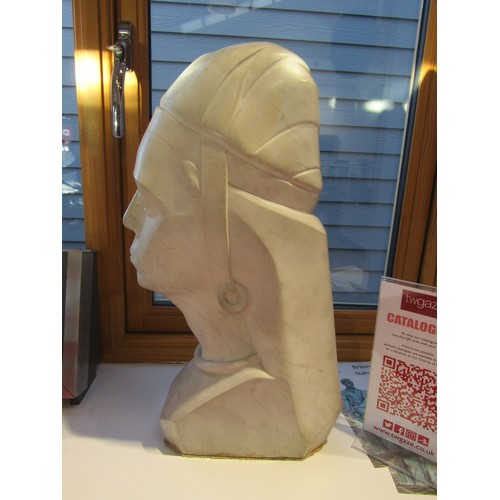 9500 - A white marble bust of a Deco lady, 18