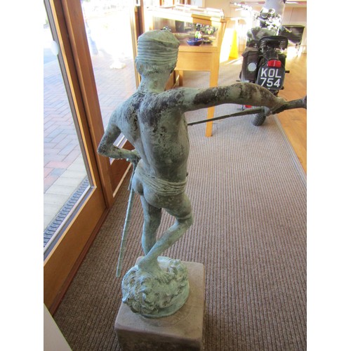 9503 - A 19th Century verdigris patinated bronze of David on composition plinth, 42