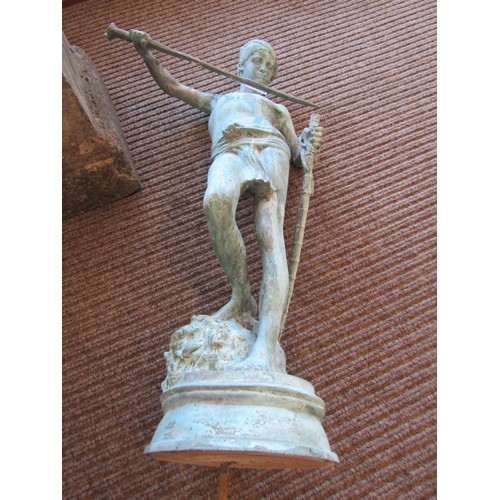 9503 - A 19th Century verdigris patinated bronze of David on composition plinth, 42