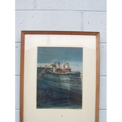 6031 - RONALD COURTENEY (1922-2011) A framed and glazed watercolour depicting steam tugs. Signed bottom rig... 