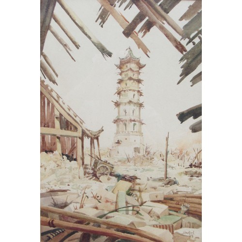 6046 - OLIVER BEDFORD (1902-1977) A framed and glazed watercolour, 'War-torn China'. Signed bottom right an... 