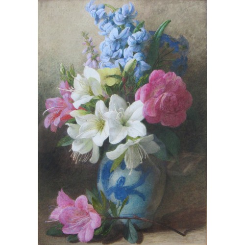 6113 - CHARLES HENRY SLATER (c1820 - 1890) A framed and glazed watercolour still life of flowers in a stone... 