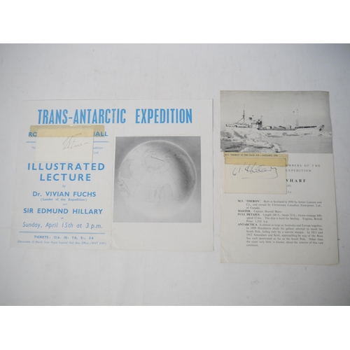 6355 - (Polar Exploration.) Edmund Hillary (1919-2008) signed card attached to a Trans-Antarctic Expedition... 