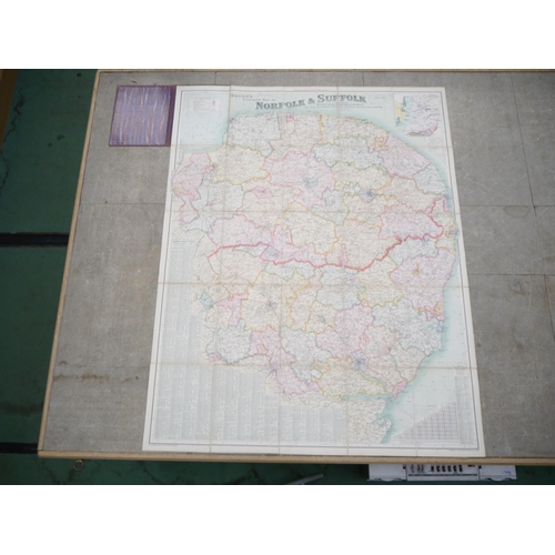 6398 - 'Bacon's Excelsior Map of Norfolk & Suffolk, showing railways, roads, elevations & distances, also l... 