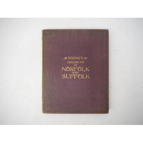 6398 - 'Bacon's Excelsior Map of Norfolk & Suffolk, showing railways, roads, elevations & distances, also l... 