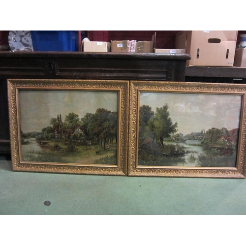 4484 - Two oleographs of riverside scenes, gilt framed and glazed, 36cm x 48cm image size