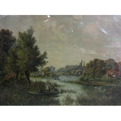 4484 - Two oleographs of riverside scenes, gilt framed and glazed, 36cm x 48cm image size