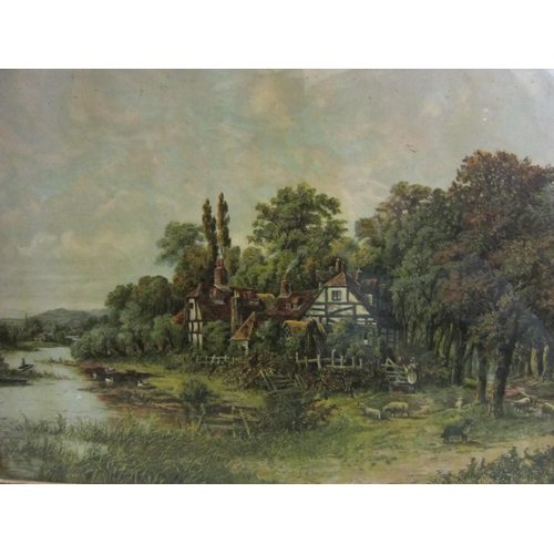 4484 - Two oleographs of riverside scenes, gilt framed and glazed, 36cm x 48cm image size