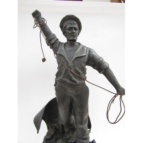 4211 - A large figural timepiece 'Sounding the Depth', spelter figure of a sailor casting a plumb line (wit... 