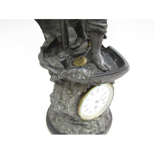 4211 - A large figural timepiece 'Sounding the Depth', spelter figure of a sailor casting a plumb line (wit... 