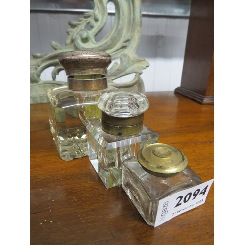 4380 - Three Victorian inkwells, one with silver rim, two a/f   (R) £20